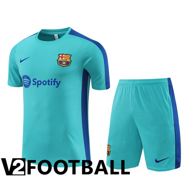 FC Barcelona Training T Shirt + Shorts Cyan 2023/2024