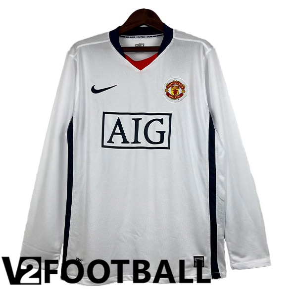 Manchester United Retro Football Shirt Away Long Sleeve White 2007-2008