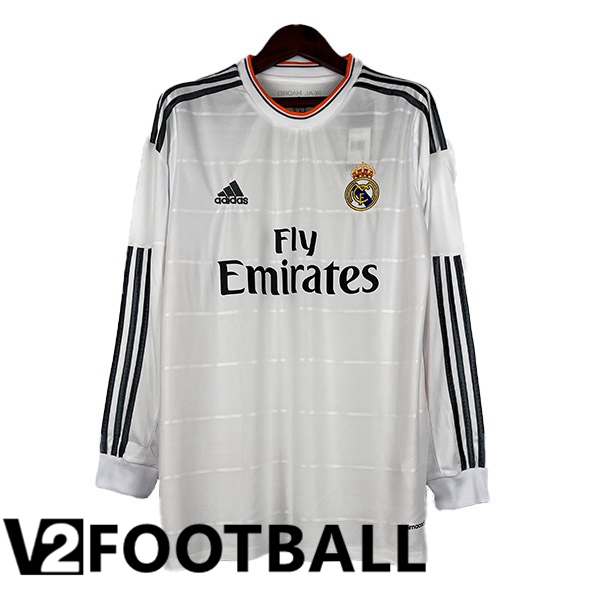 Real Madrid Retro Football Shirt Home Long Sleeve White 2013-2014