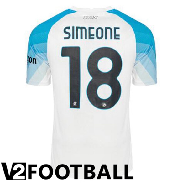 SSC Napoli (Simeone 18) Football Shirt Face Game Blue White 2022/2023