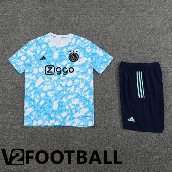 AFC Ajax Training T Shirt + Shorts Blue White 2023/2024