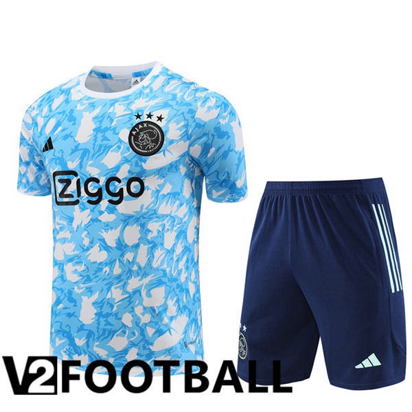 AFC Ajax Training T Shirt + Shorts Blue White 2023/2024