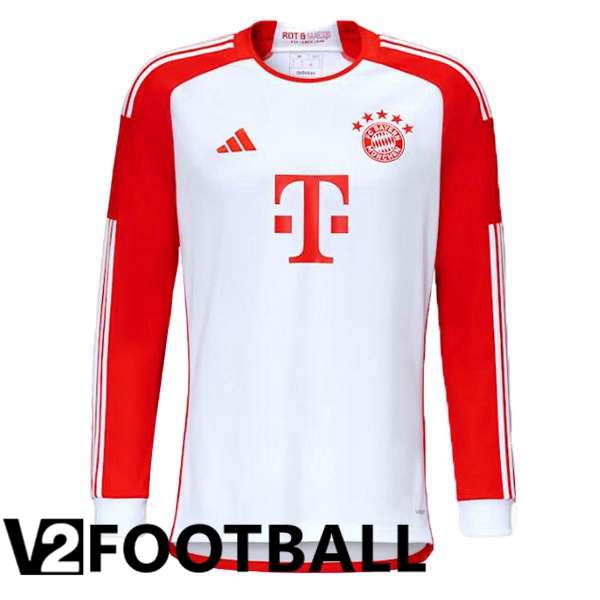 Bayern Munich Soccer Shirt Home Long Sleeve White Red 2023/2024