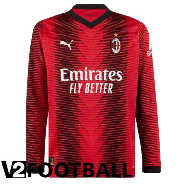 AC Milan Soccer Shirt Home Long Sleeve Red 2023/2024