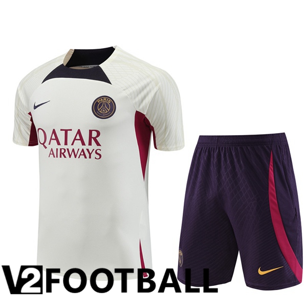 Paris PSG Training T Shirt + Shorts White 2023/2024