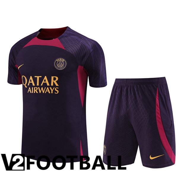 Paris PSG Training T Shirt + Shorts Purple 2023/2024