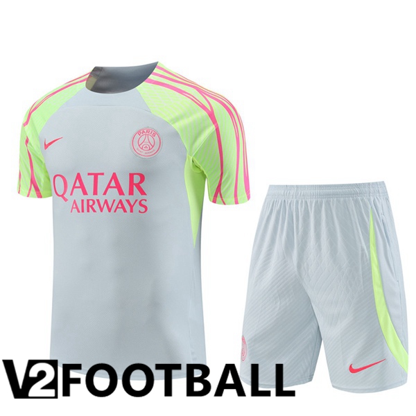 Paris PSG Training T Shirt + Shorts Grey 2023/2024