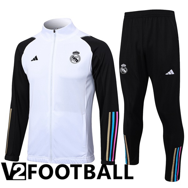 Real Madrid Training Jacket Suit White Black 2023/2024