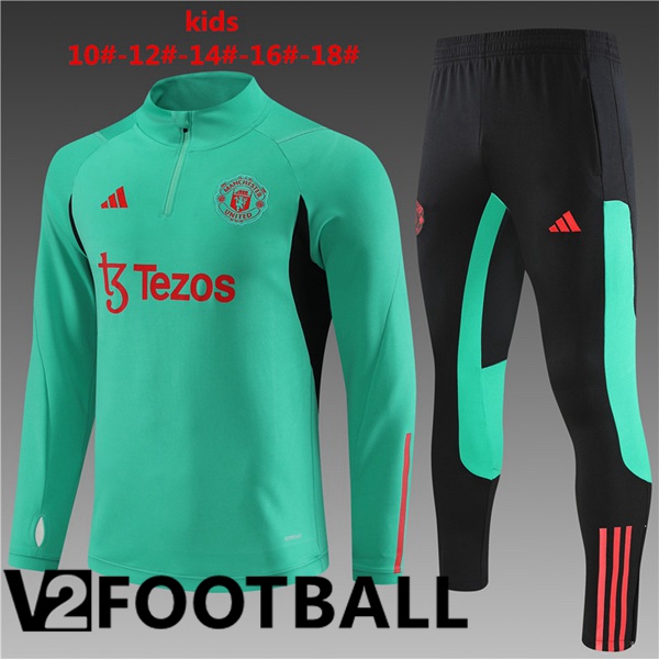 Manchester United Kids Training Tracksuit Suit Green 2023/2024