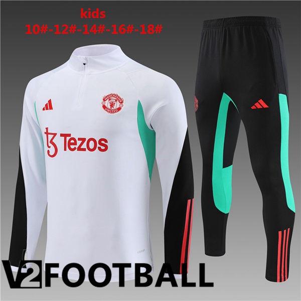 Manchester United Kids Training Tracksuit Suit White 2023/2024