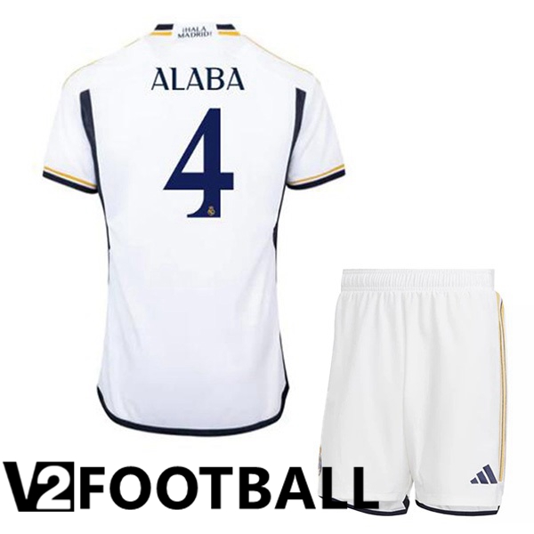 Real Madrid (Alaba 4) Kids Football Shirt Home White 2023/2024