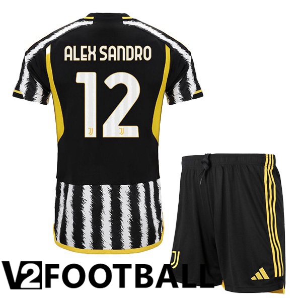 Juventus (ALEX SANDRO 12) Kids Football Shirt Home Black White 2023/2024