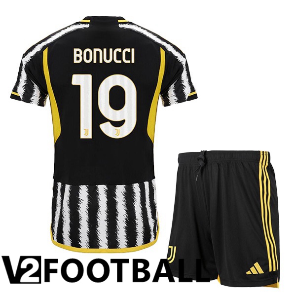 Juventus (BONUCCI 19) Kids Football Shirt Home Black White 2023/2024