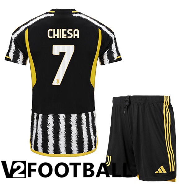 Juventus (CHIESA 7) Kids Football Shirt Home Black White 2023/2024
