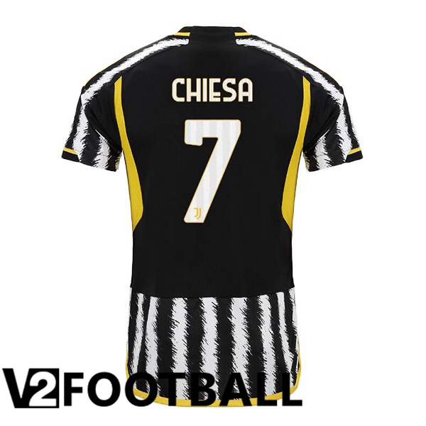 Juventus (CHIESA 7) Football Shirt Home Black White 2023/2024