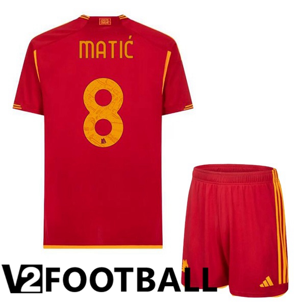 AS Roma (MATIĆ 8) Kids Football Shirt Home Red 2023/2024
