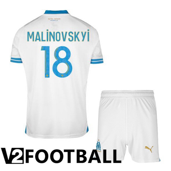 Marseille OM (MALINOVSKYI 18) Kids Football Shirt Home White 2023/2024