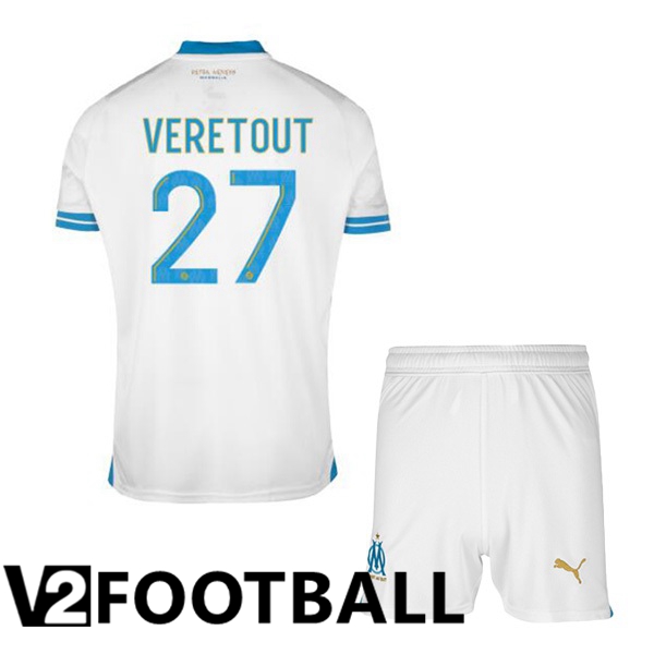 Marseille OM (VERETOUT 27) Kids Football Shirt Home White 2023/2024