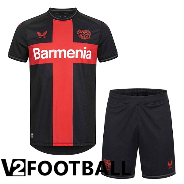 Bayer 04 Leverkusen Kids Football Shirt Home Black Red 2023/2024