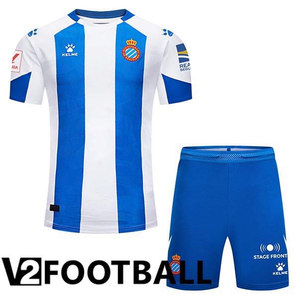 RCD Espanyol Kids Football Shirt Home Blue White 2023/2024