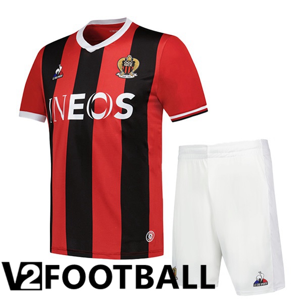 OGC Nice Kids Football Shirt Home Red Black 2023/2024