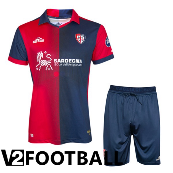 Cagliari Calcio Kids Football Shirt Home Red Blue 2023/2024