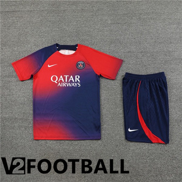 Paris PSG Training T Shirt + Shorts Blue Red 2023/2024