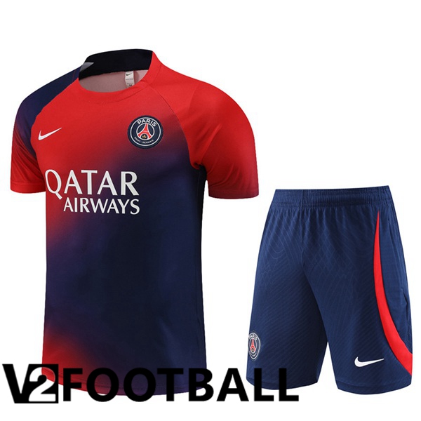 Paris PSG Training T Shirt + Shorts Blue Red 2023/2024