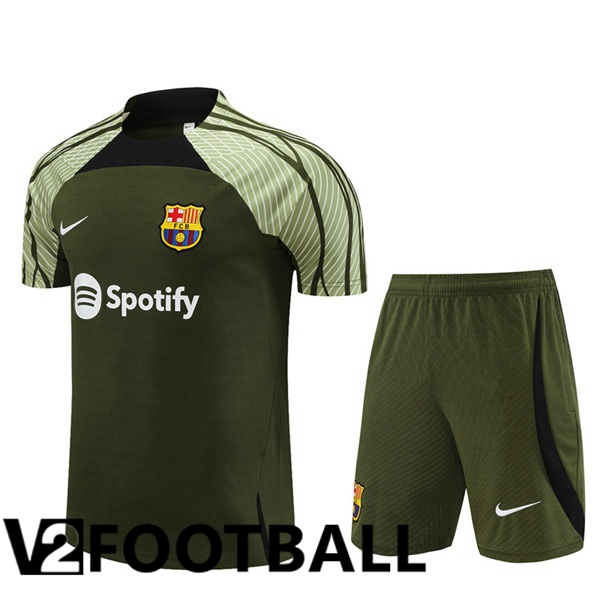 FC Barcelona Training T Shirt + Shorts Green 2023/2024