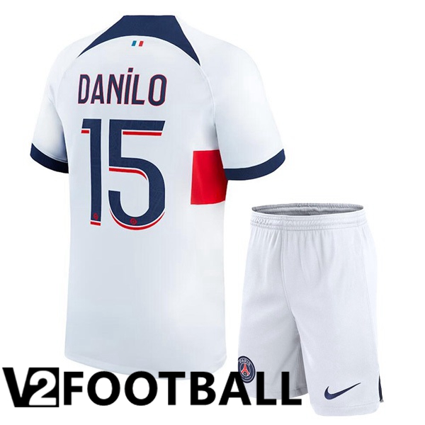 Paris PSG (Danilo 15) Kids Football Shirt Away White 2023/2024