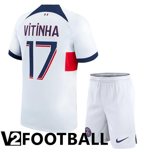 Paris PSG (Vitinha 17) Kids Football Shirt Away White 2023/2024