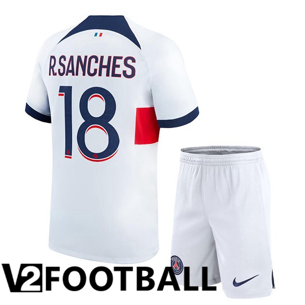 Paris PSG (R.Sanches 18) Kids Football Shirt Away White 2023/2024