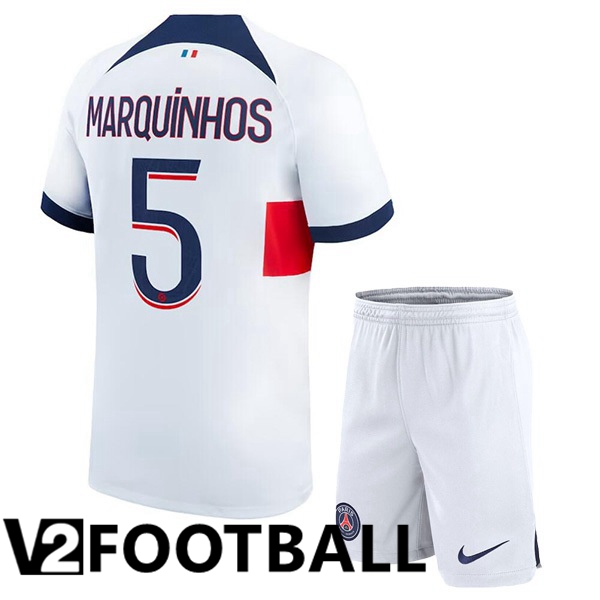 Paris PSG (Marquinhos 5) Kids Football Shirt Away White 2023/2024