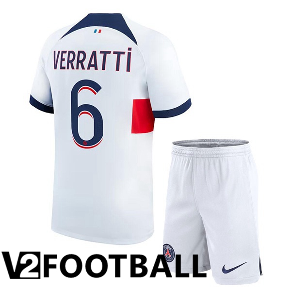 Paris PSG (Verratti 6) Kids Football Shirt Away White 2023/2024