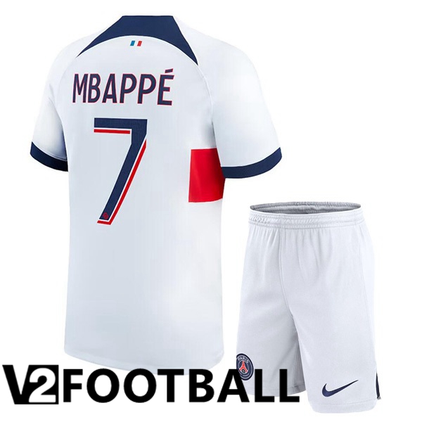 Paris PSG (Mbappé 7) Kids Football Shirt Away White 2023/2024