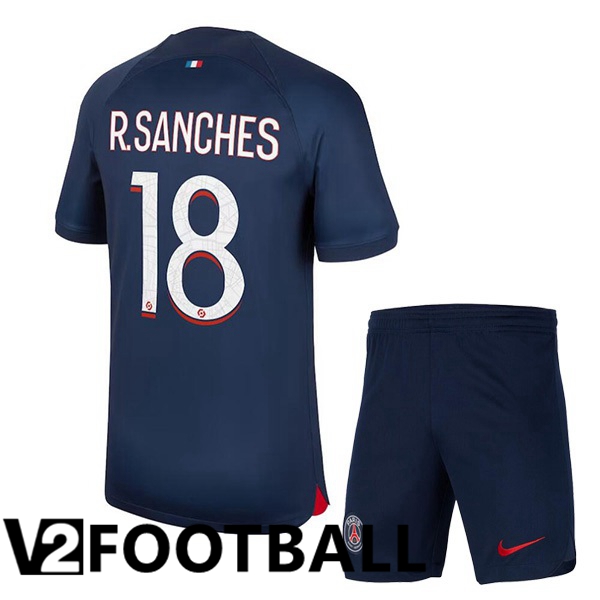 Paris PSG (R.Sanches 18) Kids Football Shirt Home Royal Bluee 2023/2024