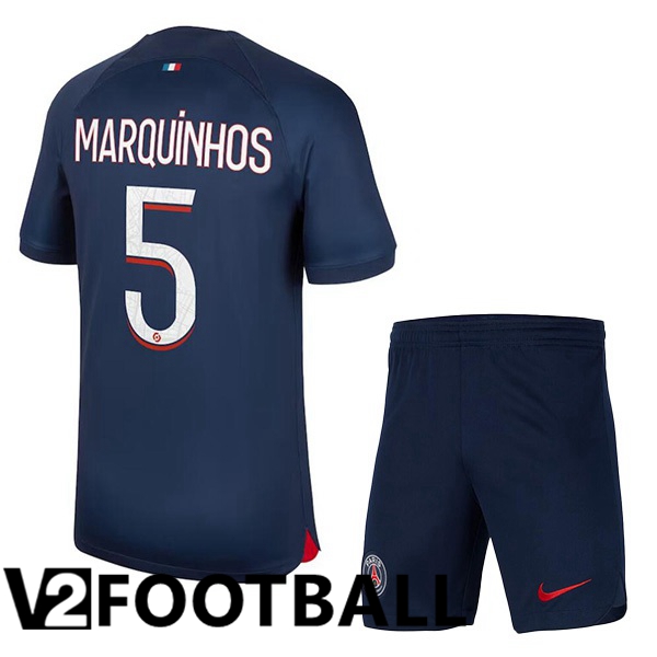 Paris PSG (Marquinhos 5) Kids Football Shirt Home Royal Bluee 2023/2024