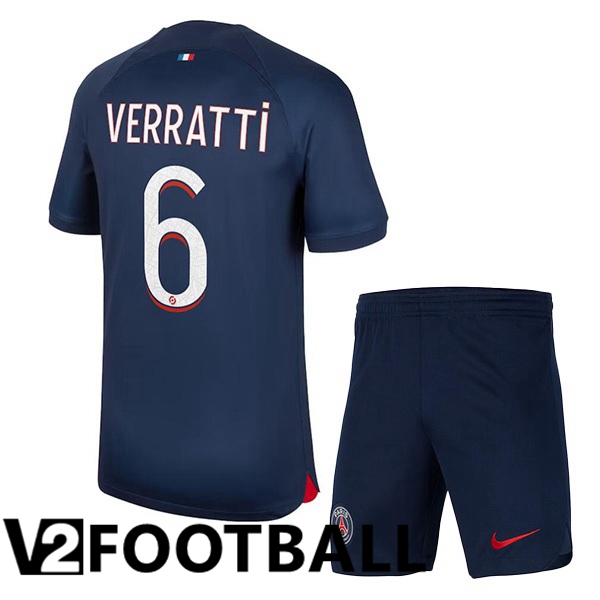 Paris PSG (Verratti 6) Kids Football Shirt Home Royal Bluee 2023/2024