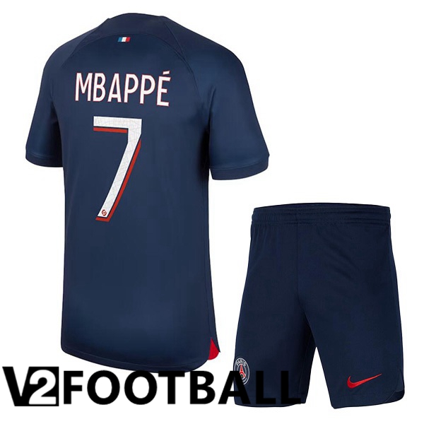 Paris PSG (Mbappé 7) Kids Football Shirt Home Royal Bluee 2023/2024