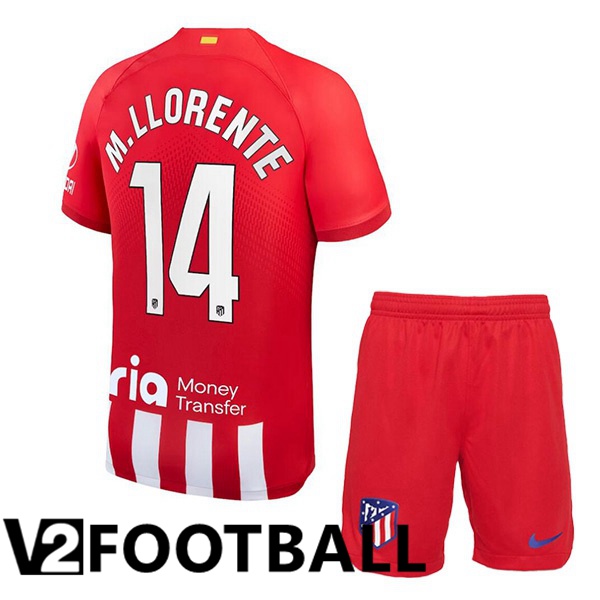 Atletico Madrid (M. Llorente 14) Kids Football Shirt Home Red 2023/2024