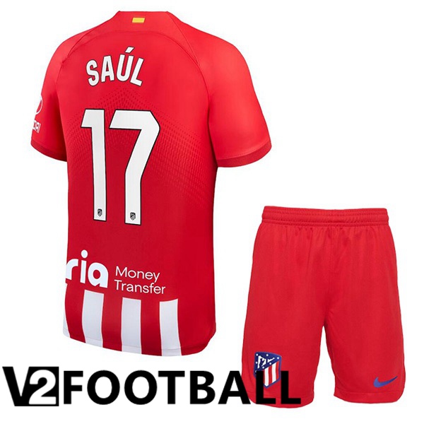 Atletico Madrid (Saúl 17) Kids Football Shirt Home Red 2023/2024