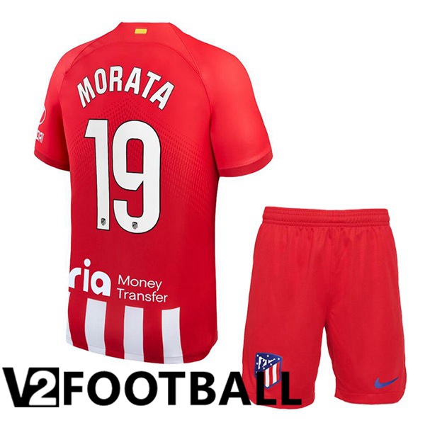 Atletico Madrid (Morata 19) Kids Football Shirt Home Red 2023/2024