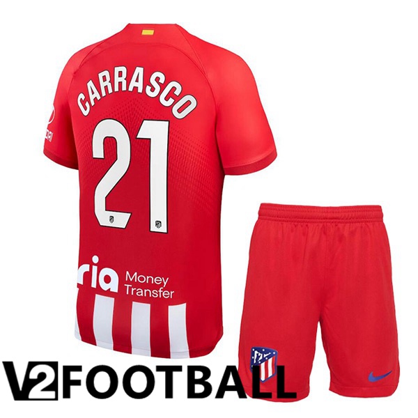 Atletico Madrid (Carrasco 21) Kids Football Shirt Home Red 2023/2024