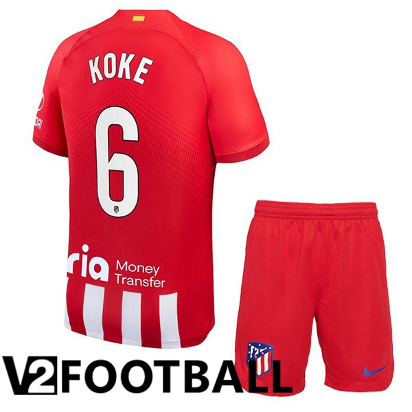 Atletico Madrid (Koke 6) Kids Football Shirt Home Red 2023/2024
