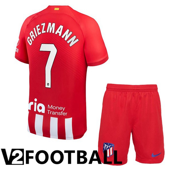 Atletico Madrid (Griezmann 7) Kids Football Shirt Home Red 2023/2024