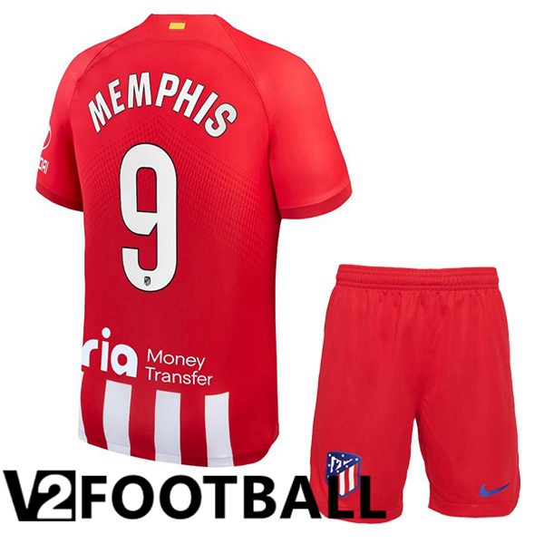 Atletico Madrid (Memphis 9) Kids Football Shirt Home Red 2023/2024