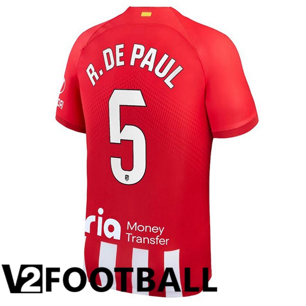 Atletico Madrid (R. De Paul 5) Football Shirt Home Red 2023/2024