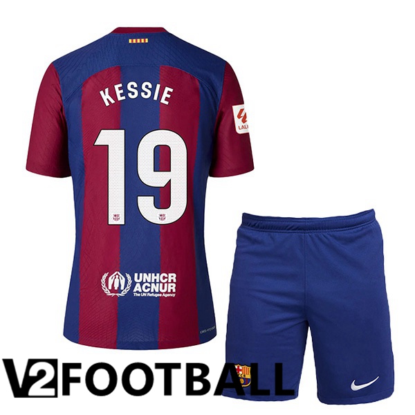 FC Barcelona (KESSIE 19) Kids Football Shirt Home Blue Red 2023/2024