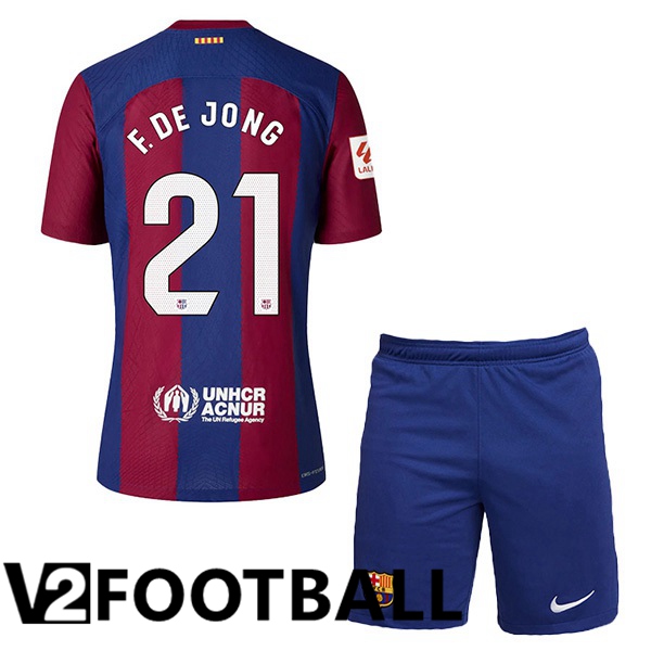 FC Barcelona (F. De JONG 21) Kids Football Shirt Home Blue Red 2023/2024