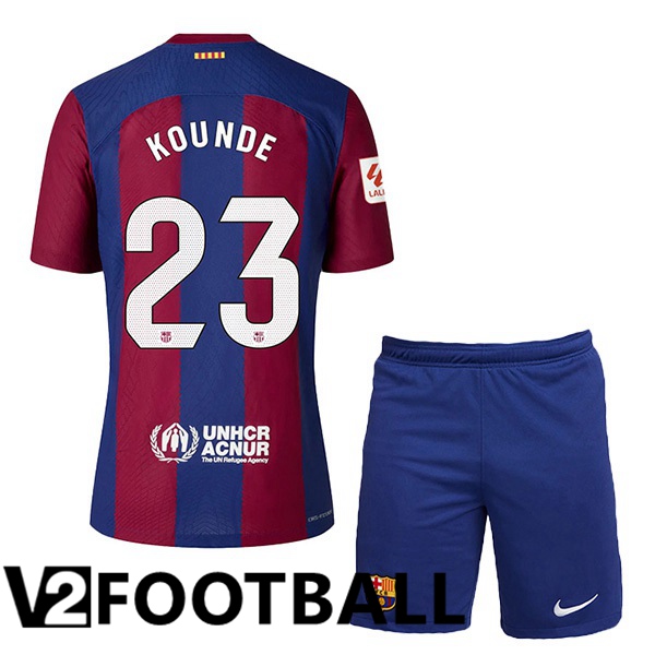 FC Barcelona (KOUNDE 23) Kids Football Shirt Home Blue Red 2023/2024